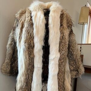Luxury Fox Fur Coat in Brown and White